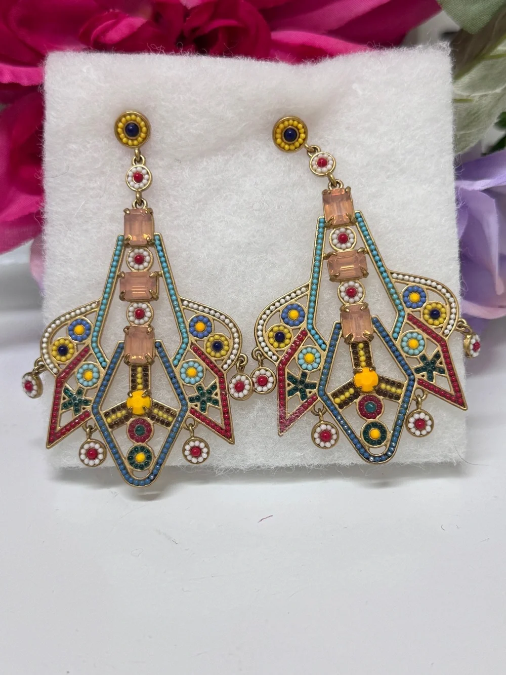 J.Crew Vibrant Geometric Earrings, featuring detailed colorful enamel earrings